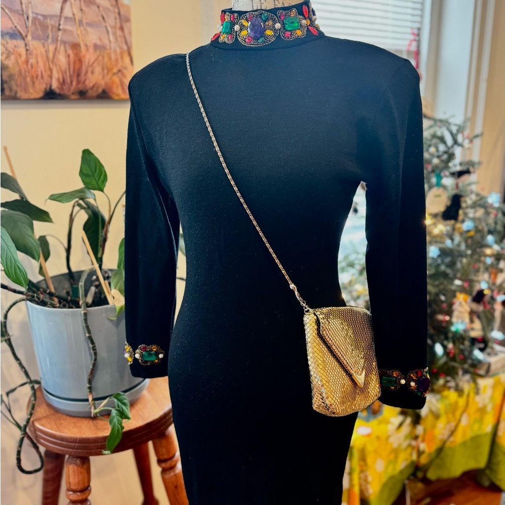 Vintage Black 1980s Mini Dress with Embellishments